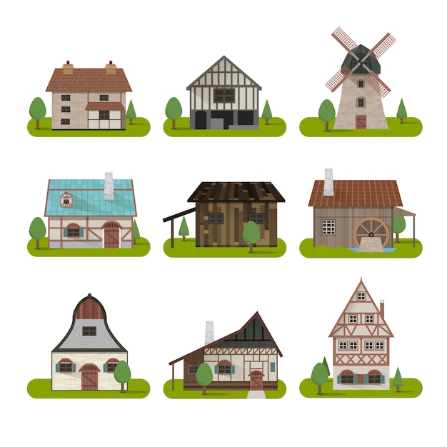 Free Vector medieval ancient buildings set