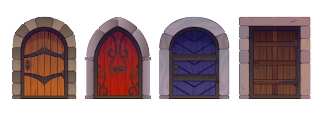 Free Vector medieval wooden doors set