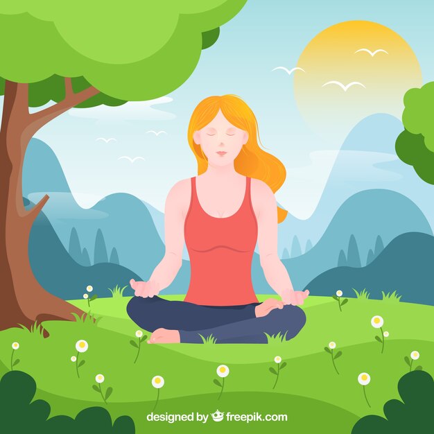 Meditating concept with flat design