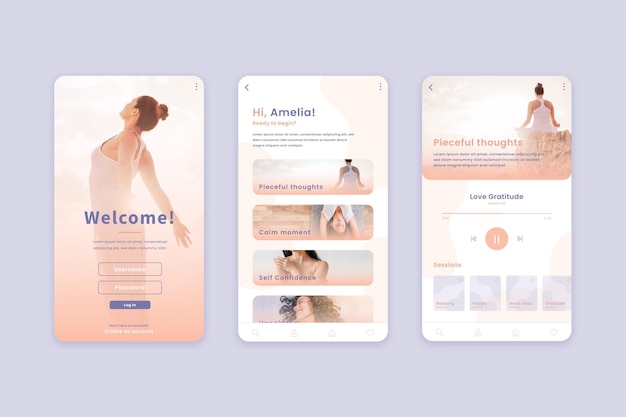 Free vector meditation app interface concept