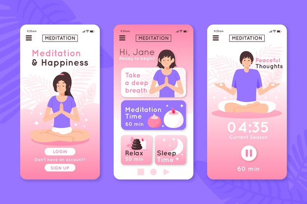 Meditation app interface concept