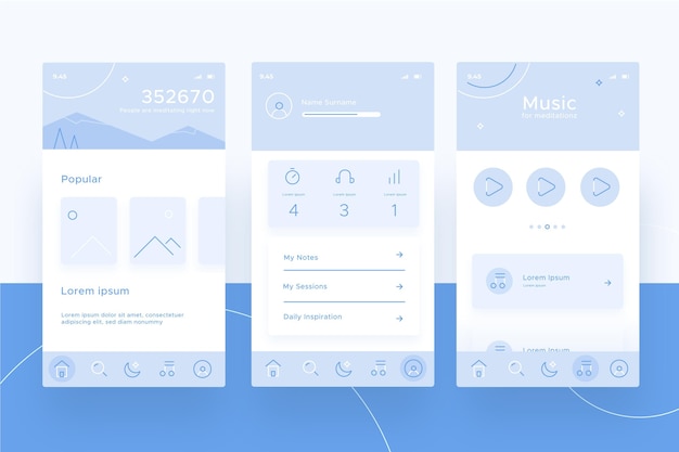 Free vector meditation app screens collection