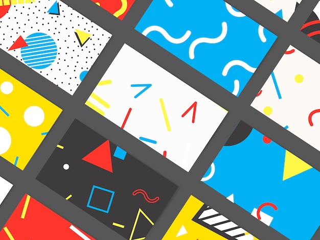 Free Vector memphis pattern cards collection