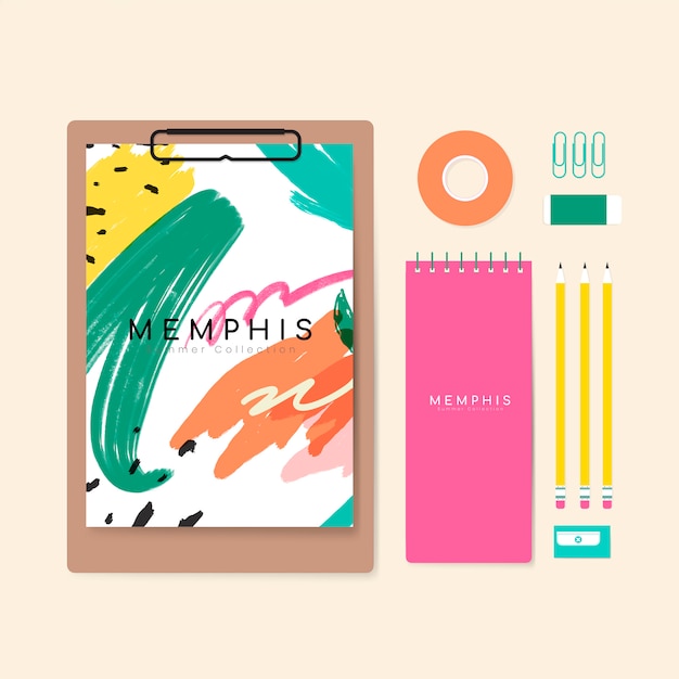 Free Vector memphis summer stationery illustration