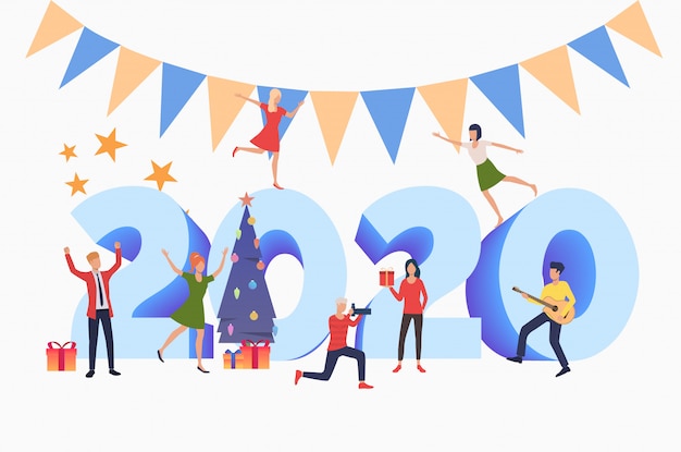 Free Vector men and women having new year 2020 party