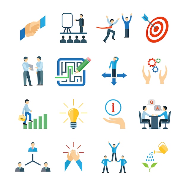 Free Vector mentoring and personal skills development icons flat set