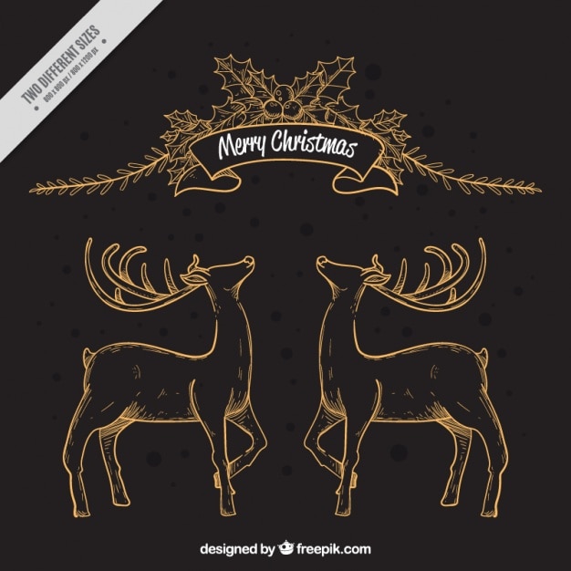 Free Vector merry christmas background with deers and floral elements