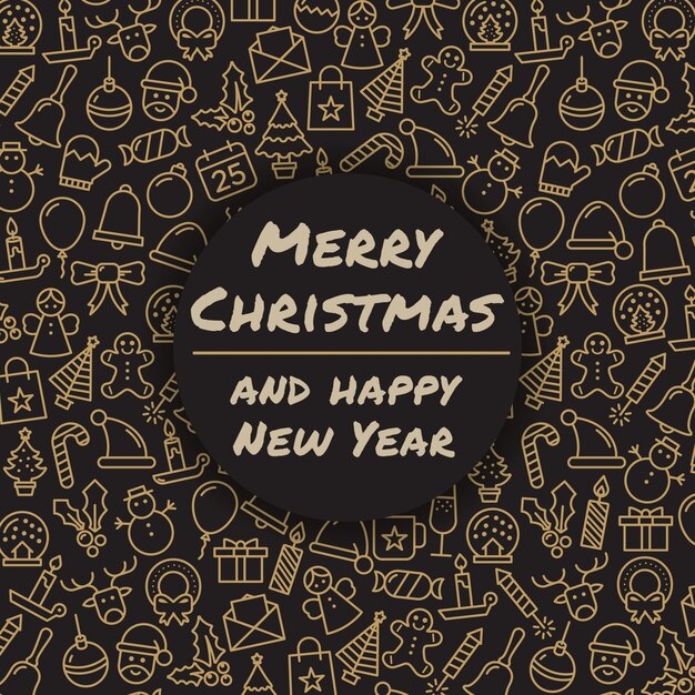 Merry Christmas and happy New Year. Winter holidays greeting card. Merry Christmas typography and calligraphy. Xmas icons. 