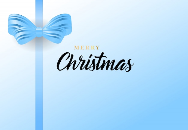 Free Vector merry christmas lettering and blue bow