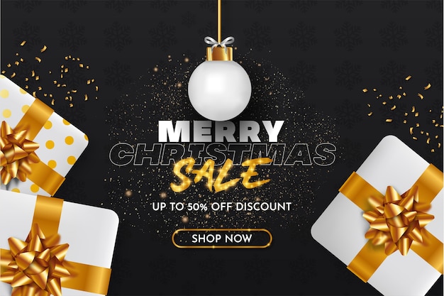 Merry Christmas Sale Background with Realistic Xmas Objects