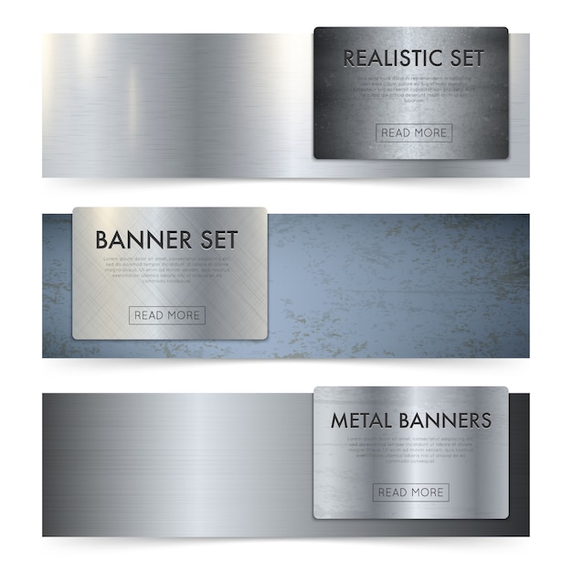 Metal Sheets Texture Realistic Banners Set 