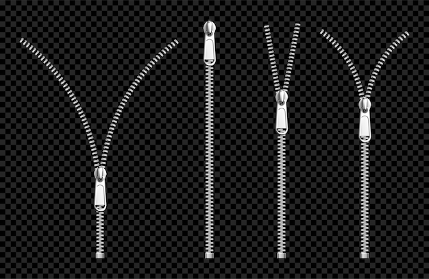 Free vector metal zip fasteners silver zippers with puller set