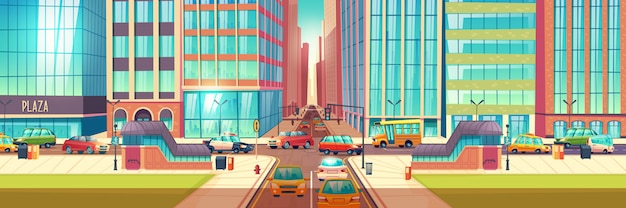 Free Vector metropolis crossroads in hour rush cartoon 