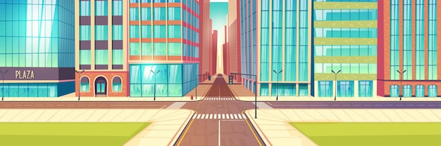 Free vector metropolis empty street crossroads cartoon vector