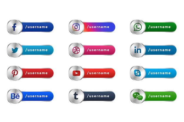 Free Vector mettalic social media popular icons web lower third banners