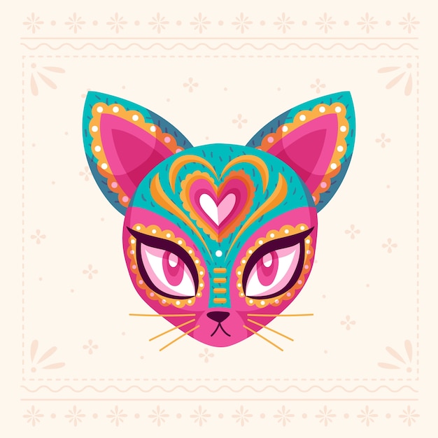 Free vector mexican culture hand drawn flat cat illustration