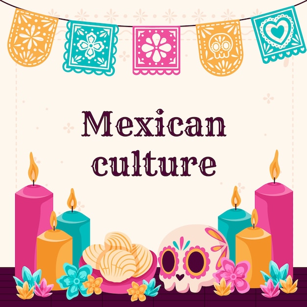 Mexican culture hand drawn flat party illustration