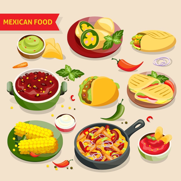 Free vector mexican food set