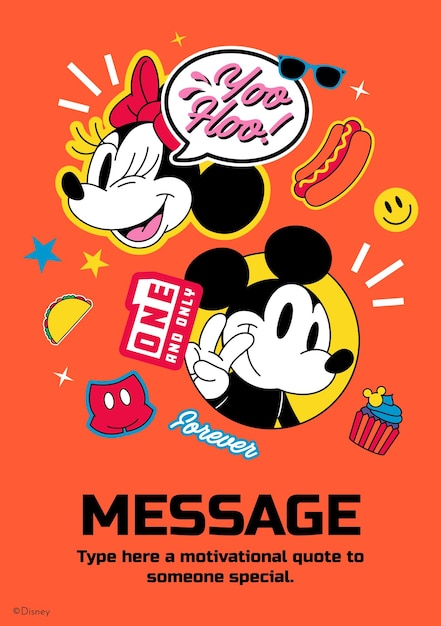 Vettore gratuito la cartolina di ringraziamento di mickey e minnie mouse