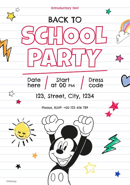 Free vector mickey mouse back to school party invitation