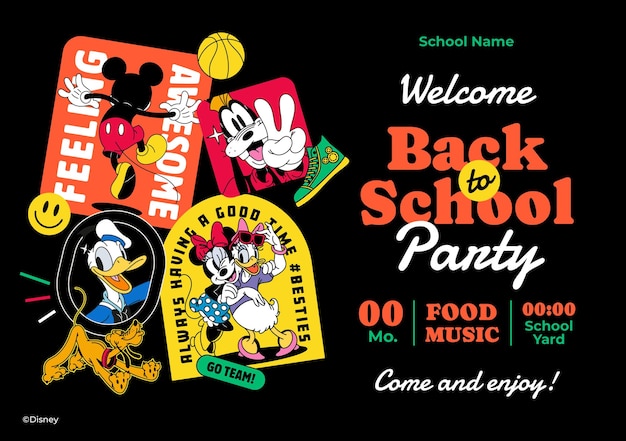 Free vector mickey mouse and friends back to school invitation