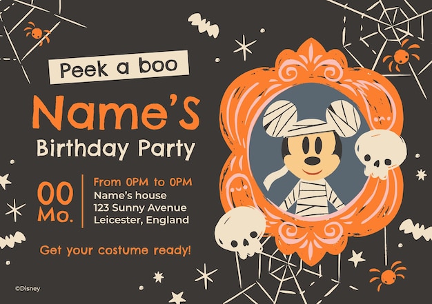 Free Vector mickey mouse halloween birthday party invitation