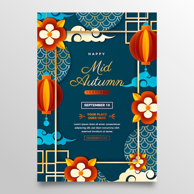 Free Vector mid autumn festival paper style poster