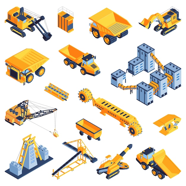 Free Vector mine industry isometric set