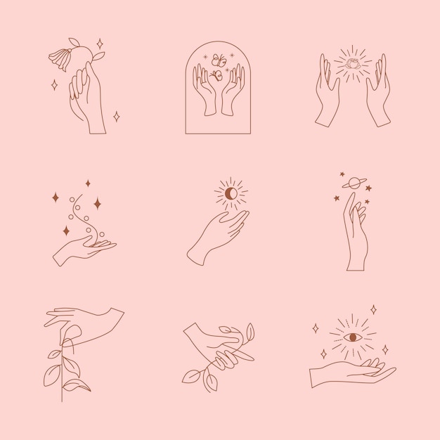 Free Vector minimal aesthetic logo element set on pink vector