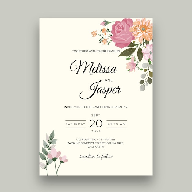 Free vector minimal floral wedding card