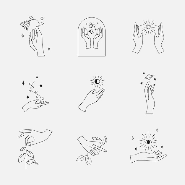 Free Vector minimal hand aesthetic logo element set vector