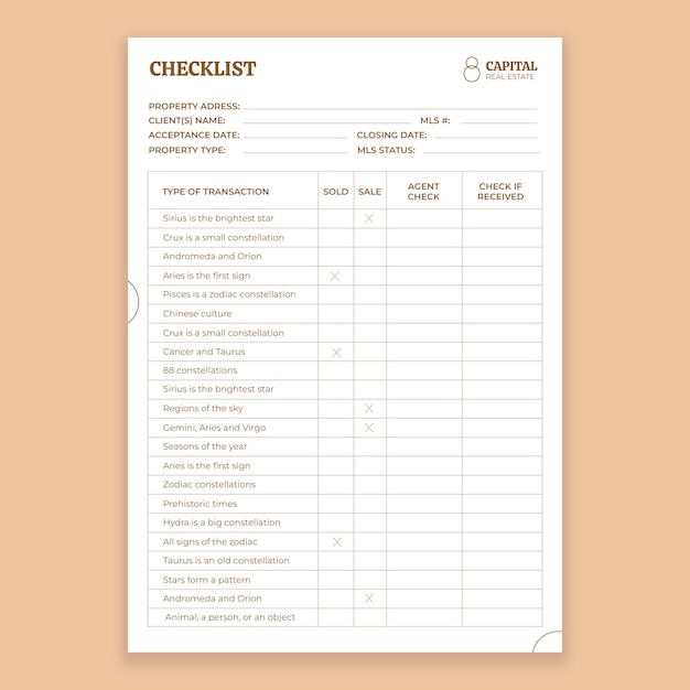 Minimalist capital real estate check list