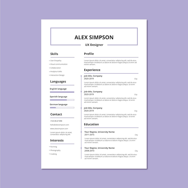 Minimalist cv template