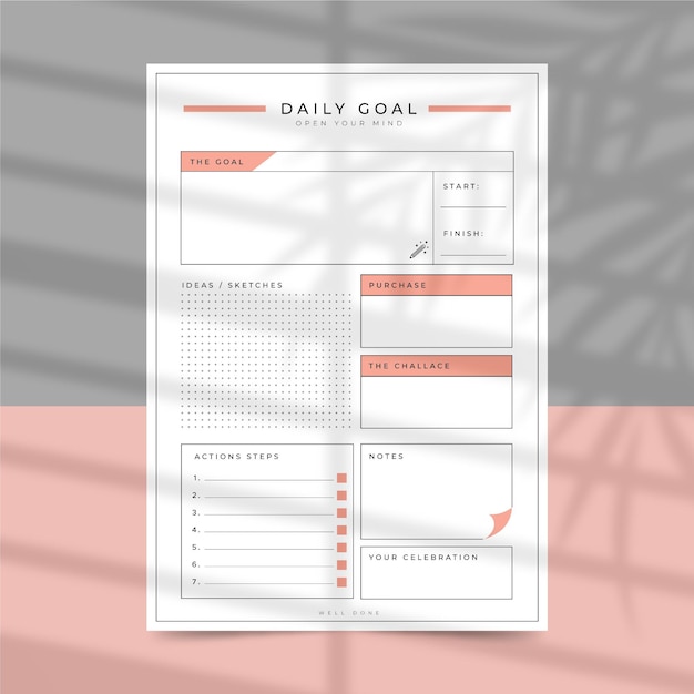 Free vector minimalist daily goals planner template