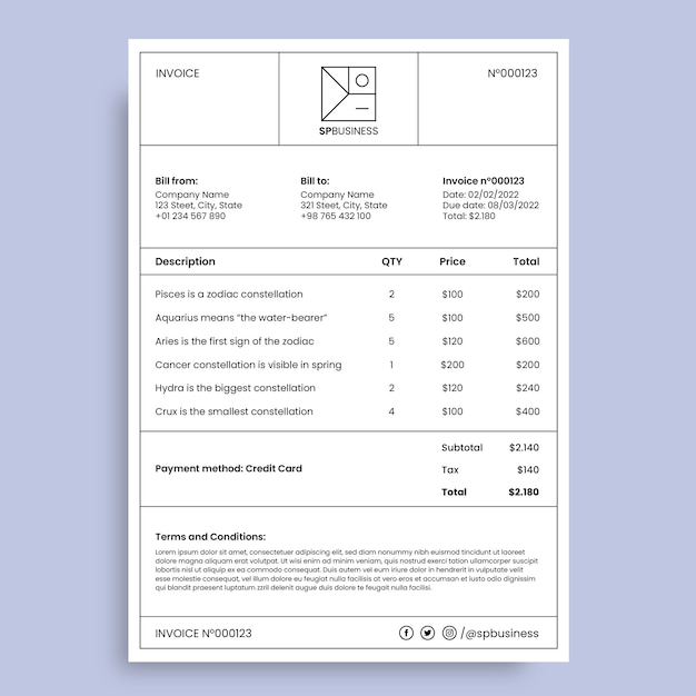 Free Vector minimalist invoice design tempalte