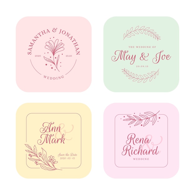 Minimalist wedding monograms in pastel colors