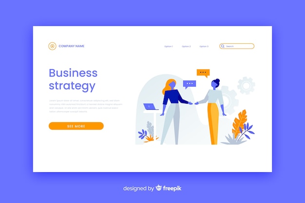 Minimalistic business strategy landing page with colorful characters