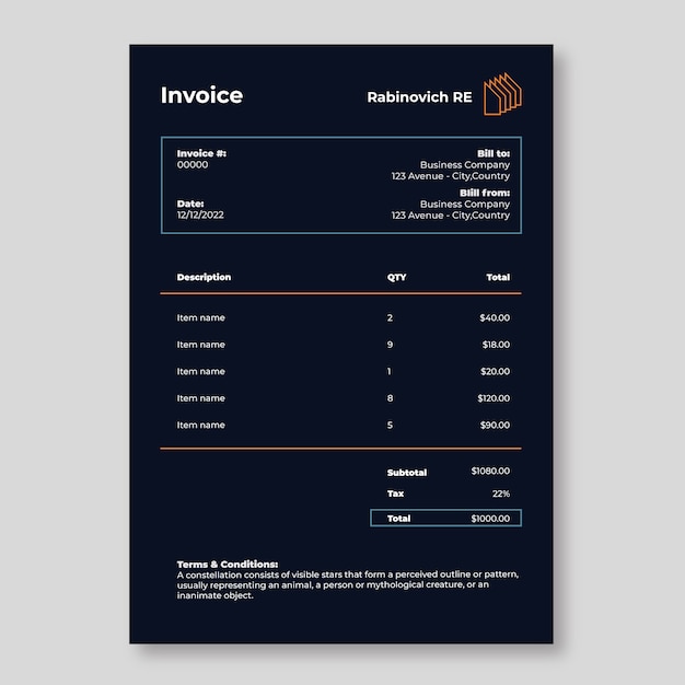 Minimalistic real estate invoice