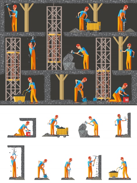 Free Vector mining industry flat composition