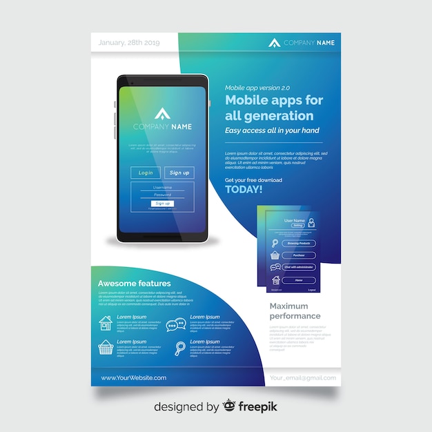 Free Vector mobile app flyer template