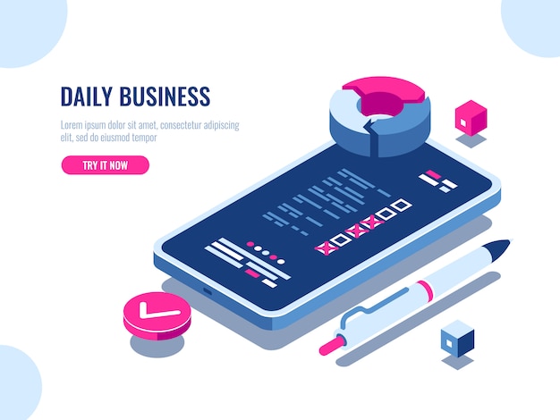 Free Vector mobile application with check sheet of daily business, checklist on screen of mobile phone