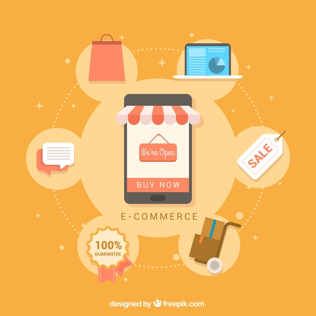 Free vector mobile background with online shopping items in flat design