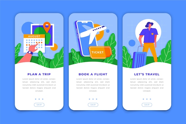 Mobile phone travel app screens