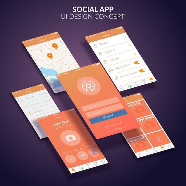 Free Vector mobile social application ui design concept flat