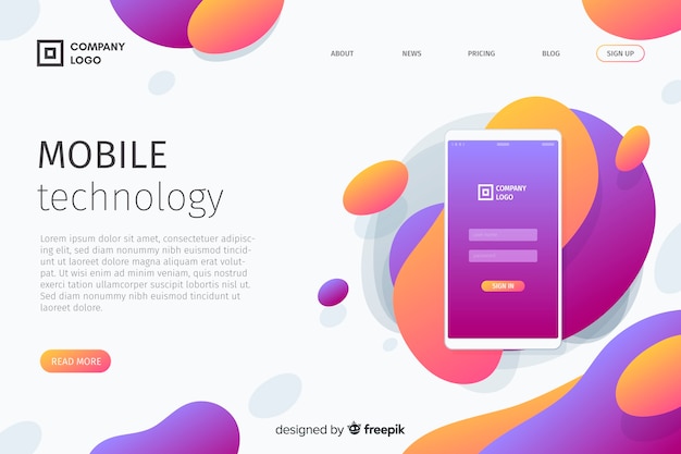 Mobile technology with liquid effect landing page