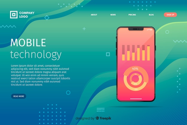 Free vector mobile technology with memphis landing page