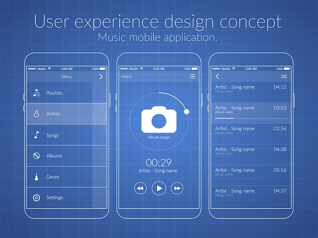 Mobile user experience design concept with different screens and web elements