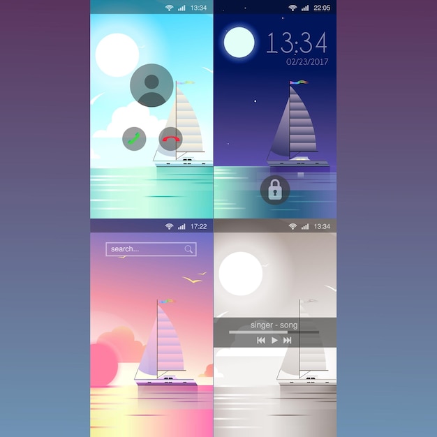 Free Vector mobile wallpaper yacht ocean sea water scenic flat style