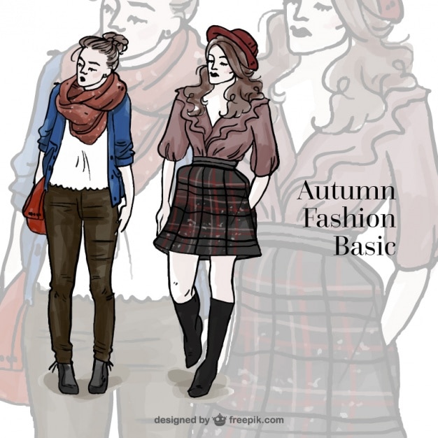 Free vector models with hand-drawn autumnal casual clothing