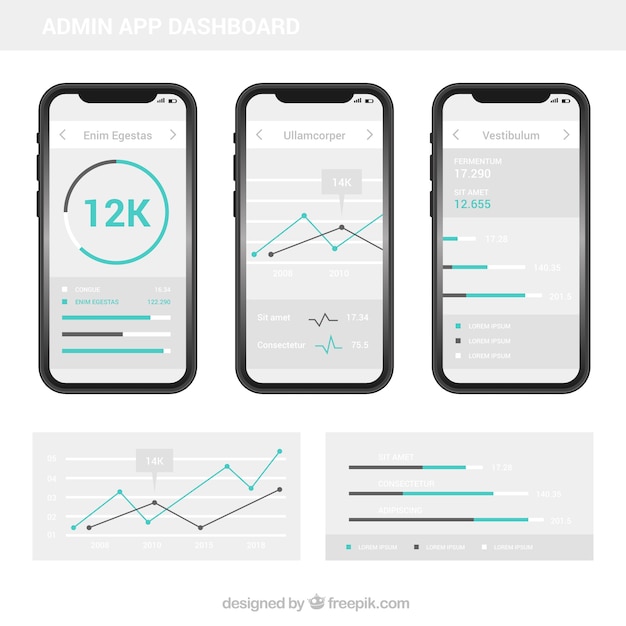 Free vector modern app admin dashboard with flat design